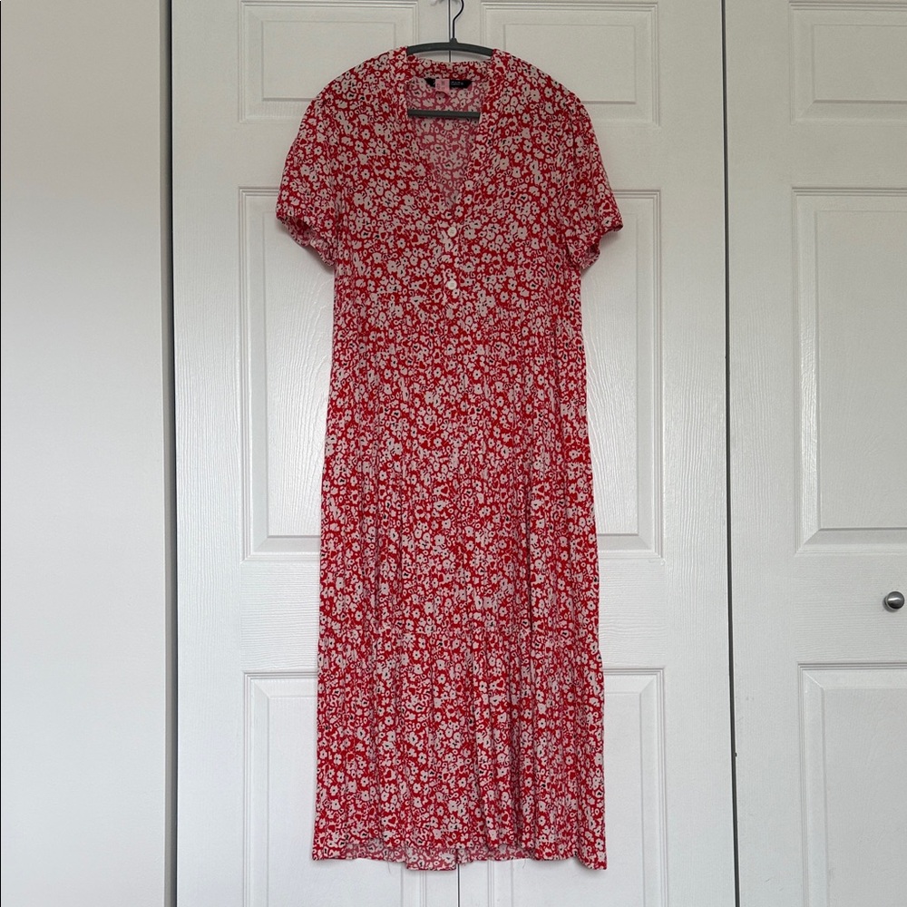 Zara Red and White Floral Maxi Dress